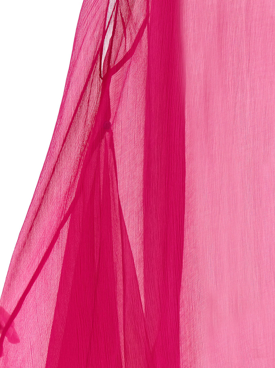 Dries Van Noten Ducy Silk Midi Dress In Fuchsia With Draped Neckline
