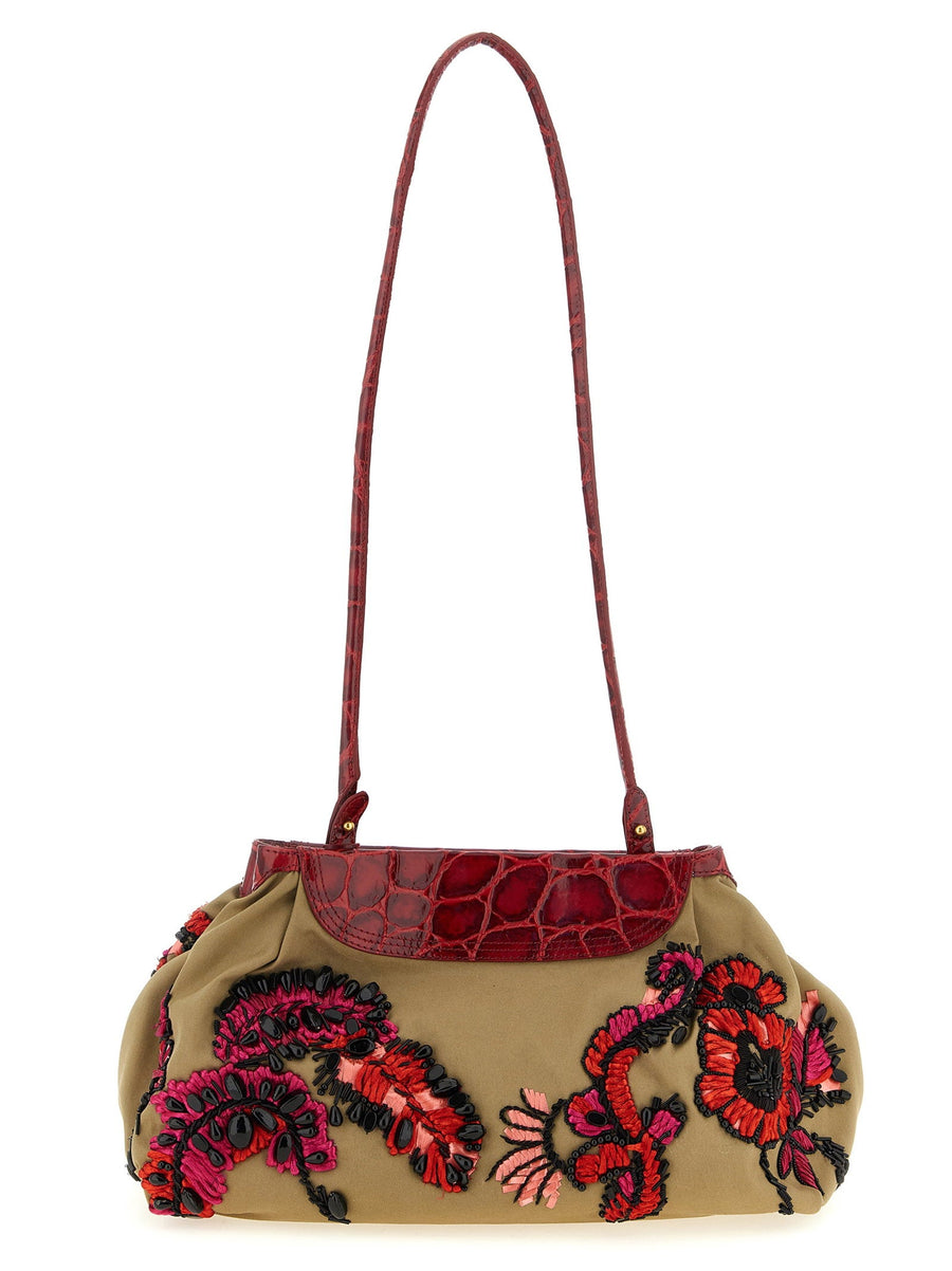 Dries Van Noten Embroidery Clutch Multicolor Embroidered Details Crocodile Leather Couture Evening Bag Women