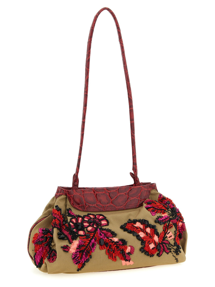 Dries Van Noten Embroidery Clutch Multicolor Embroidered Details Crocodile Leather Couture Evening Bag Women