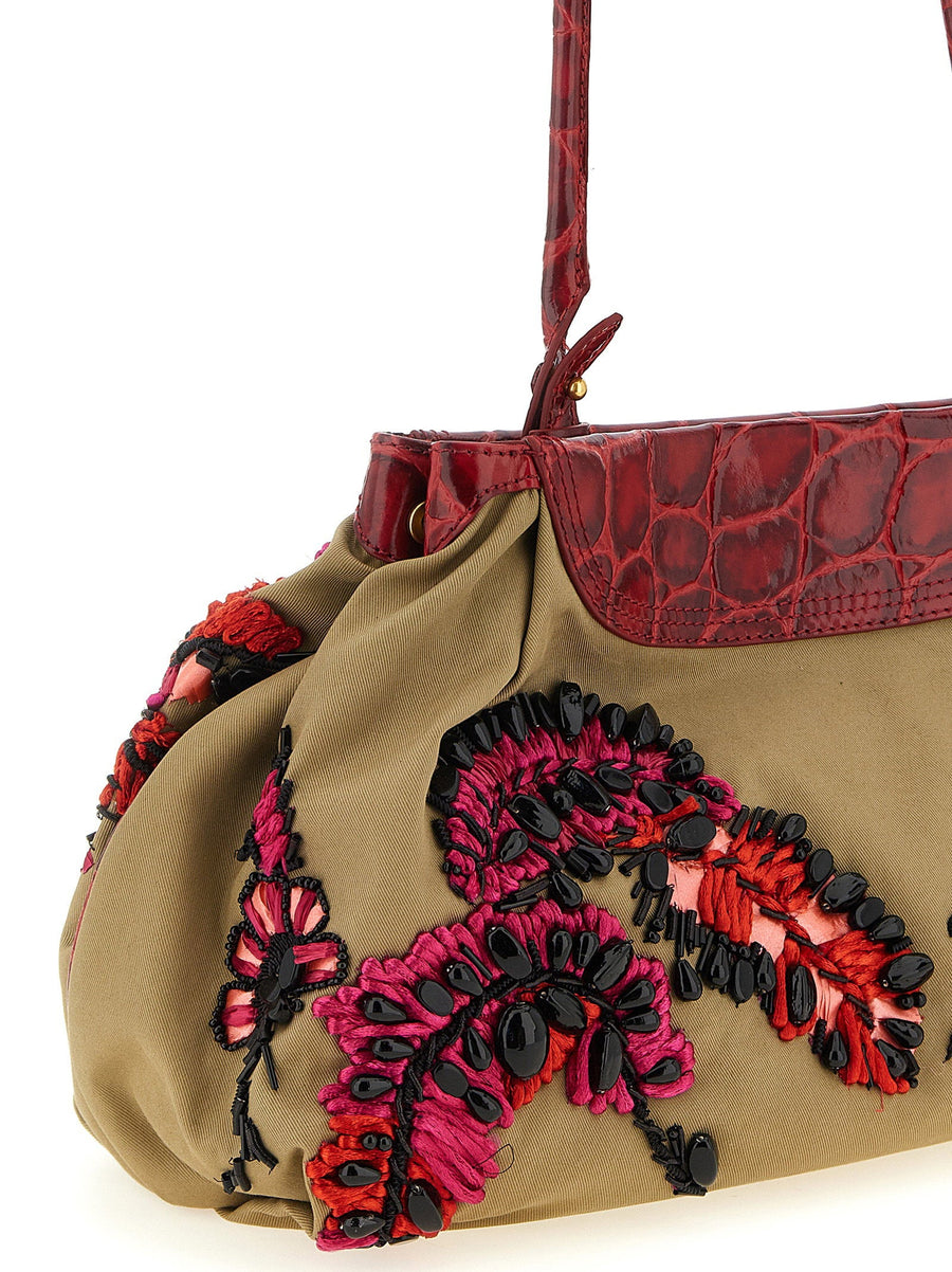 Dries Van Noten Embroidery Clutch Multicolor Embroidered Details Crocodile Leather Couture Evening Bag Women