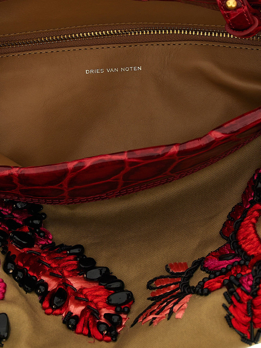 Dries Van Noten Embroidery Clutch Multicolor Embroidered Details Crocodile Leather Couture Evening Bag Women