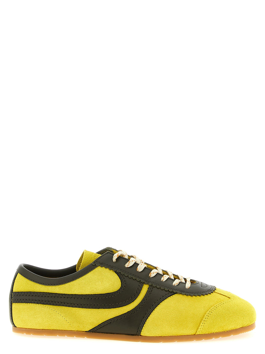 Dries Van Noten Suede Sneakers Yellow Leather Trim With Scalloped Edges