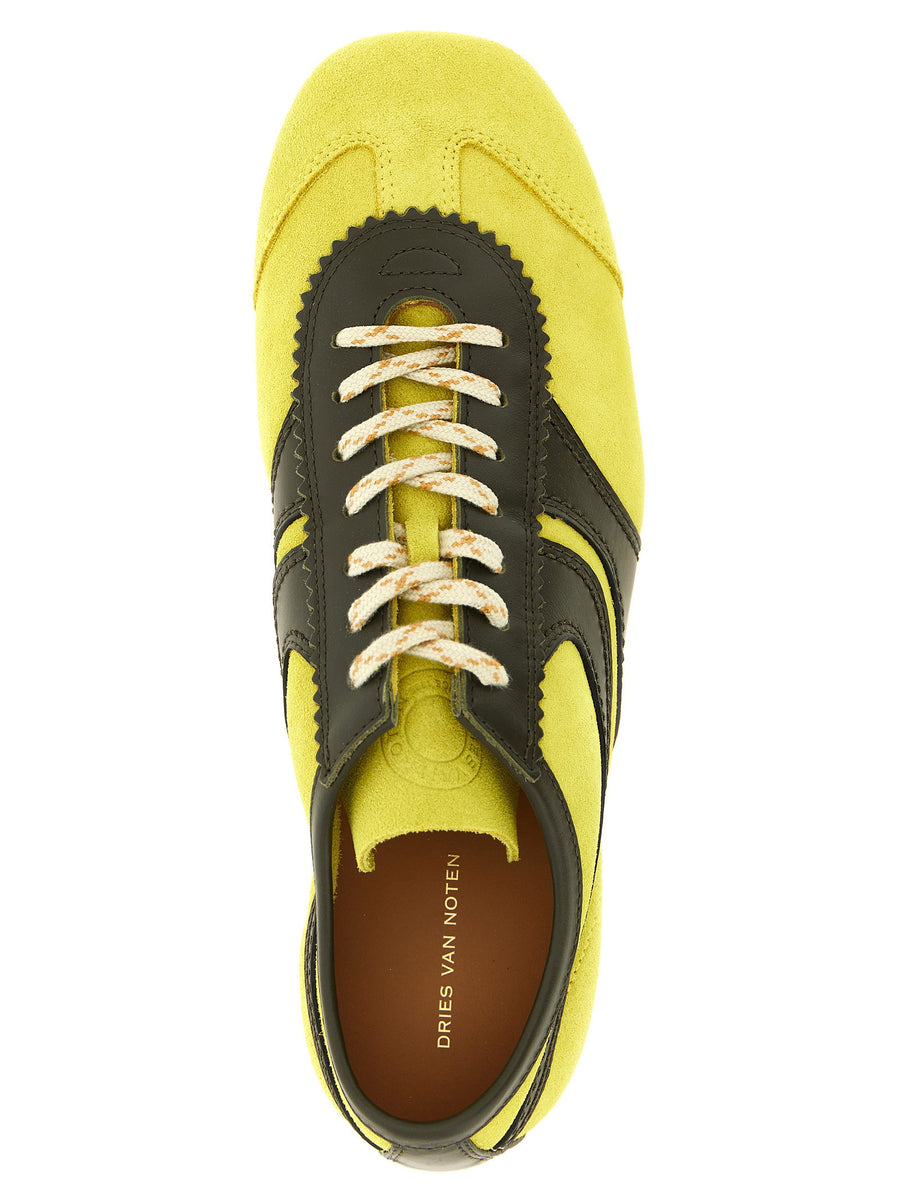 Dries Van Noten Suede Sneakers Yellow Leather Trim With Scalloped Edges