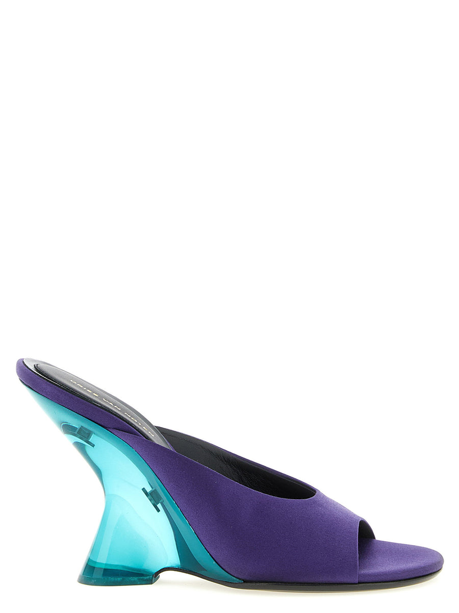 Dries Van Noten Purple Satin Mules With Plexiglass Wedge