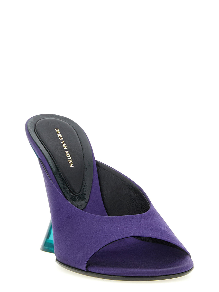 Dries Van Noten Purple Satin Mules With Plexiglass Wedge