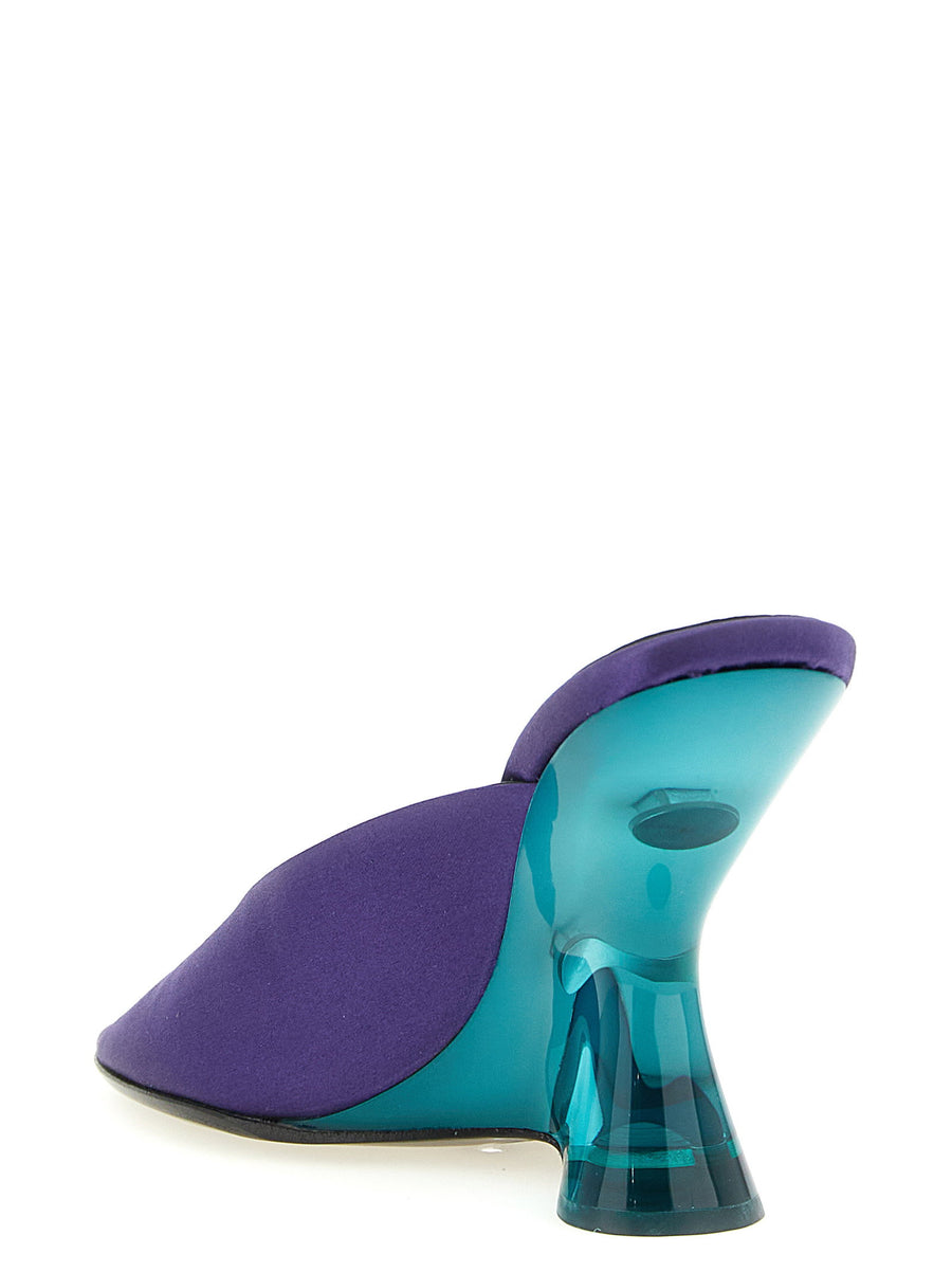 Dries Van Noten Purple Satin Mules With Plexiglass Wedge