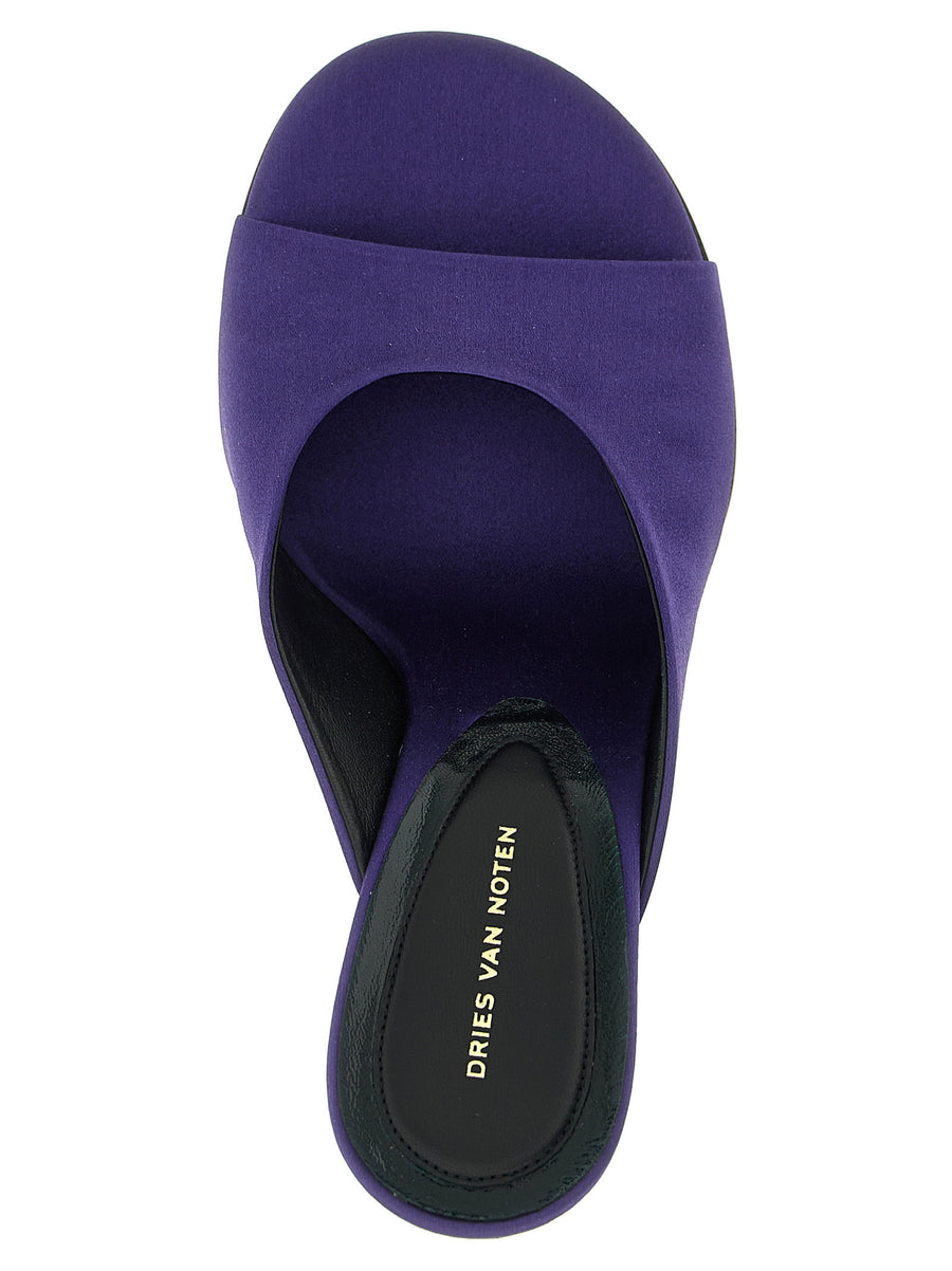 Dries Van Noten Purple Satin Mules With Plexiglass Wedge