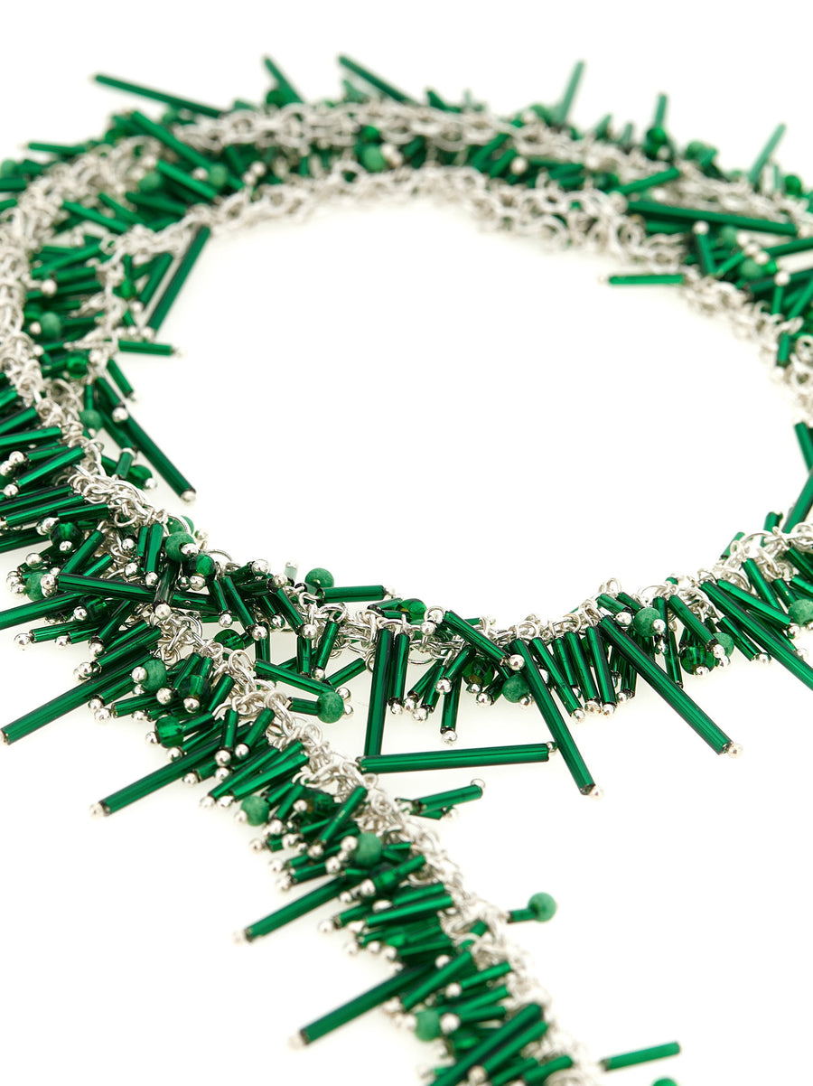 Dries Van Noten Embroidered Scarf Necklace Handcrafted Brass Glass Beads Luxury Jewelry For Women Couture Accessory