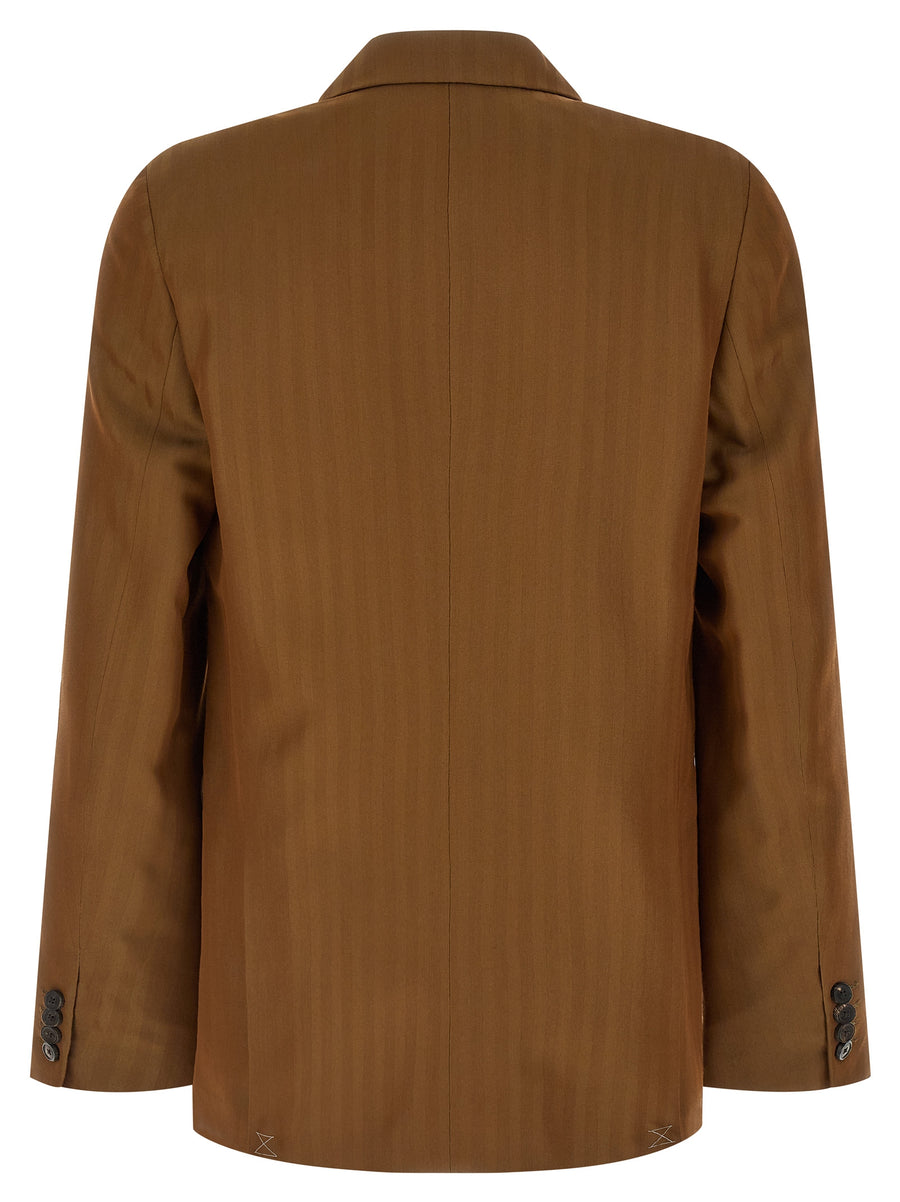 Dries Van Noten Barry Blazer Double Breasted Wool Viscose Blend With Subtle Pinstripe Luxury Womenswear