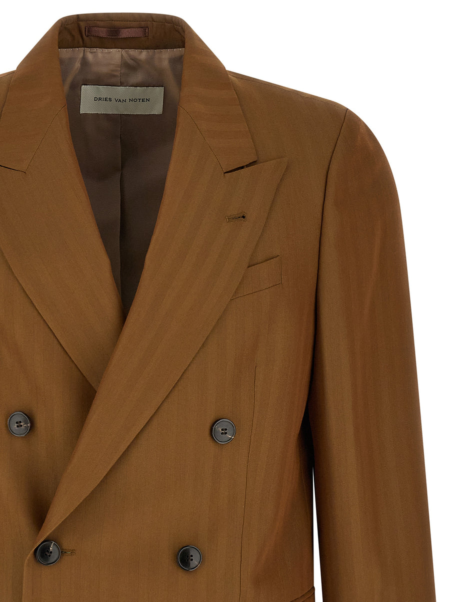 Dries Van Noten Barry Blazer Double Breasted Wool Viscose Blend With Subtle Pinstripe Luxury Womenswear