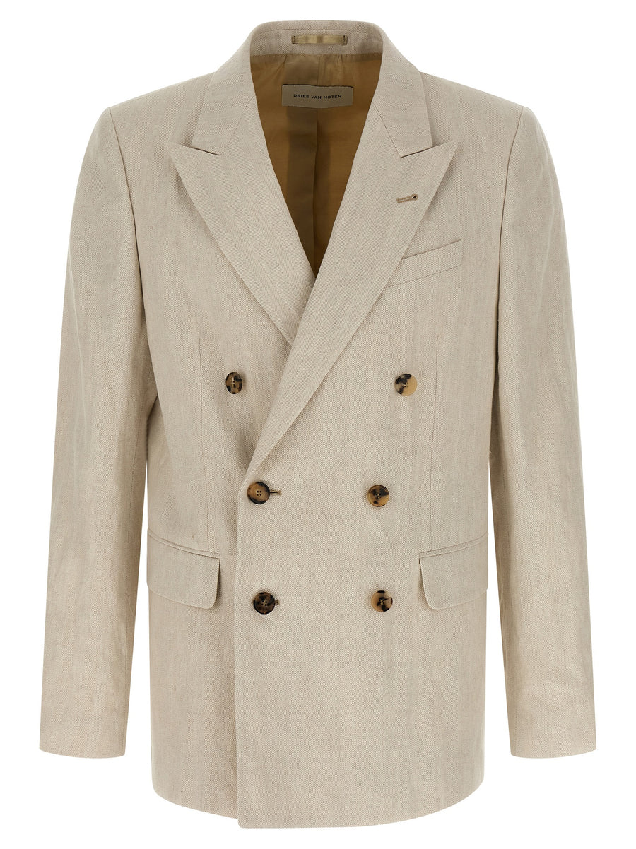Dries Van Noten Barry Blazer Beige Cotton Linen Double Breasted For Men Breathable Tailored Spring Summer 2026