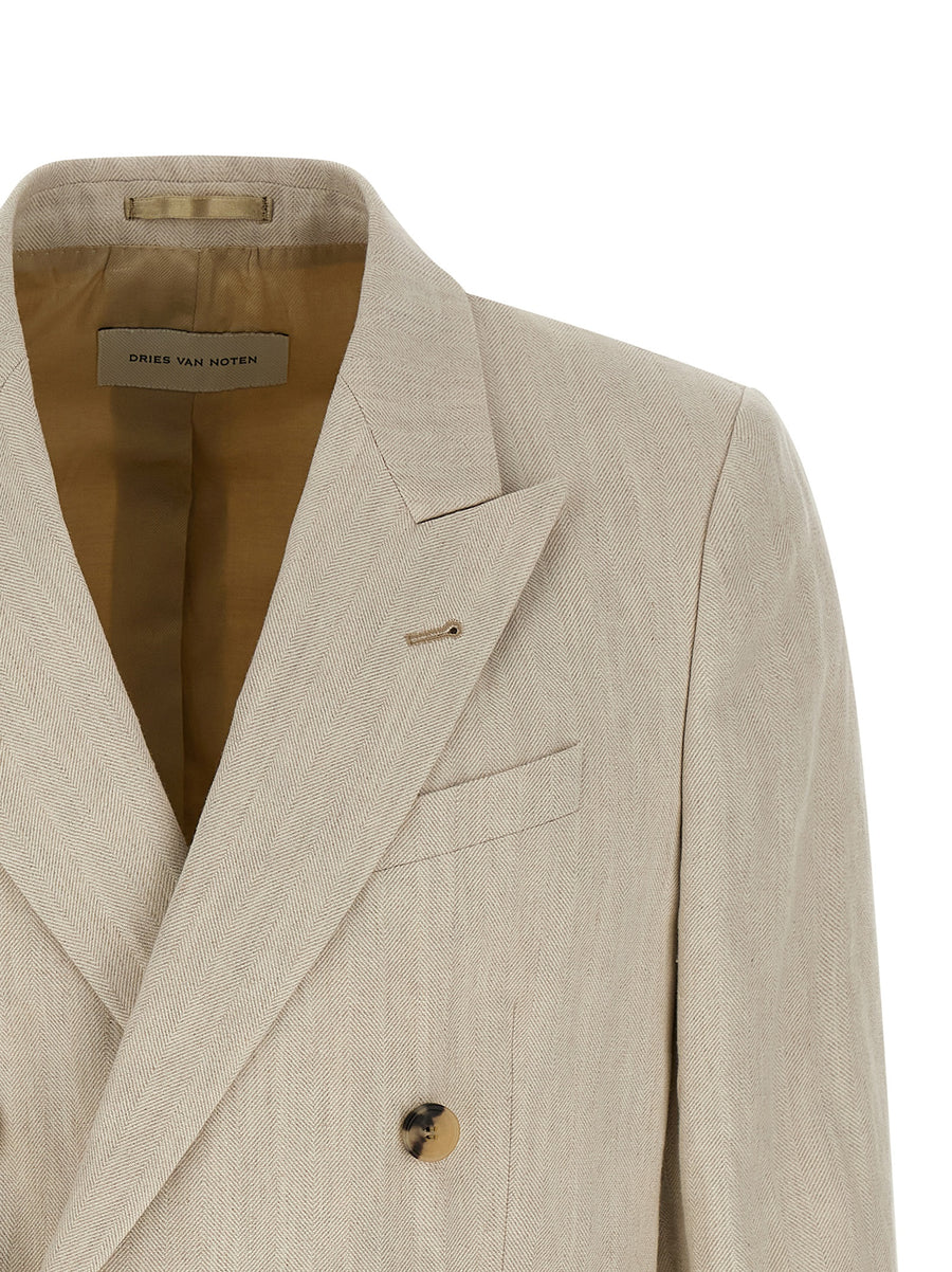 Dries Van Noten Barry Blazer Beige Cotton Linen Double Breasted For Men Breathable Tailored Spring Summer 2026