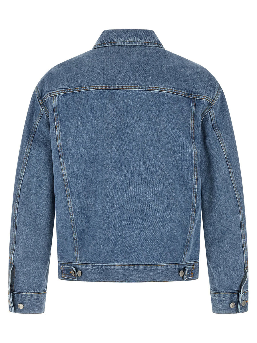 Dries Van Noten Vuskin Den Jacket for Men Light Blue Cotton Denim with Premium Contrast Stitching