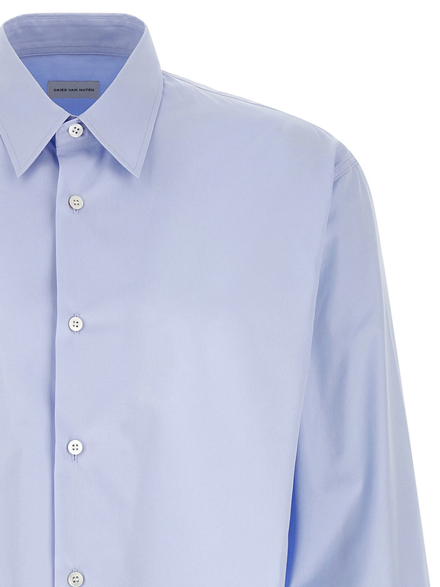 Dries Van Noten Capero Shirt For Men Light Blue Cotton Poplin Timeless Tailoring With Subtle Hem Detail