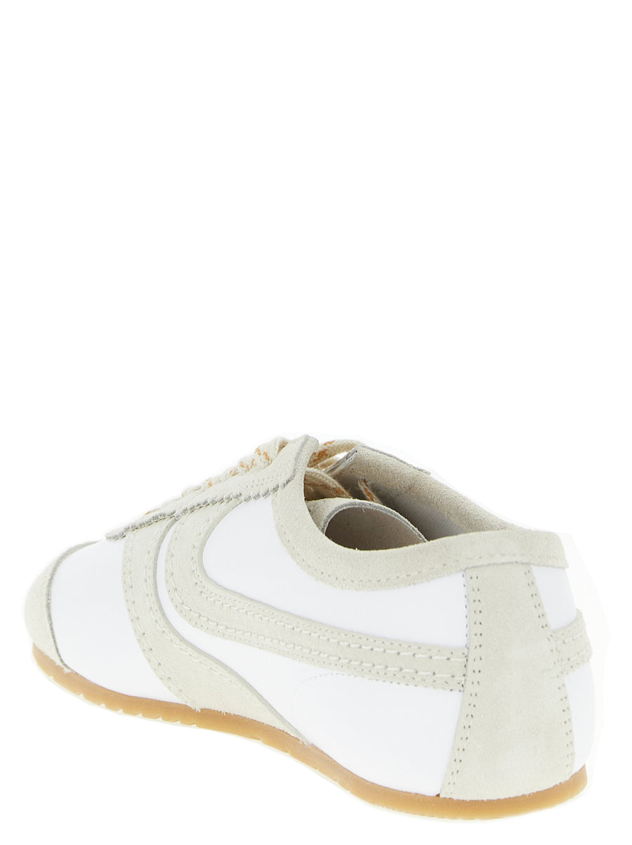 Dries Van Noten Leather And Suede Sneakers For Men Premium Luxury Beige Leather Upper With Suede Inserts