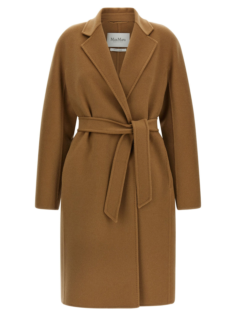 Max Mara Cashmere Midi Coat for Women Versatile Effortless Day to Evening Double Drape Hand-Stitched Beige