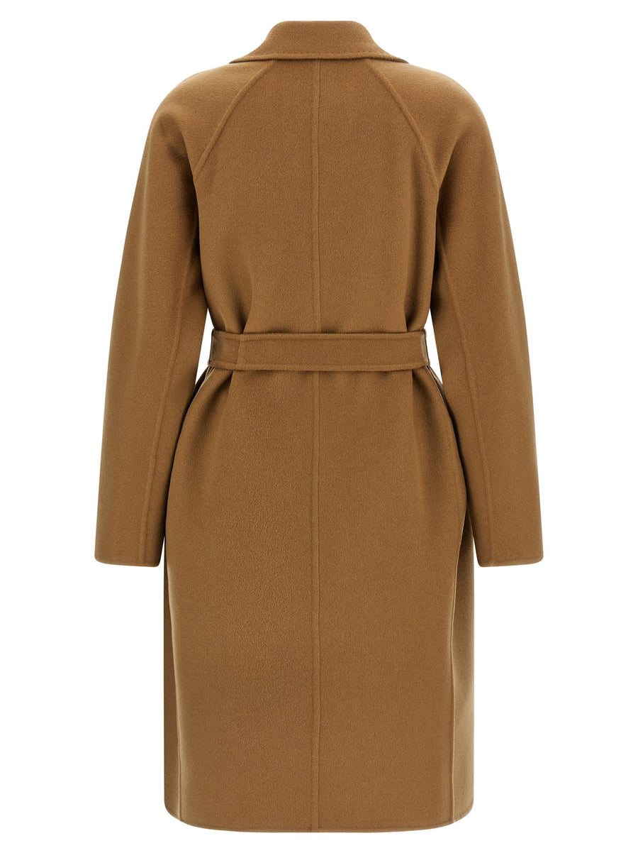 Max Mara Cashmere Midi Coat for Women Versatile Effortless Day to Evening Double Drape Hand-Stitched Beige