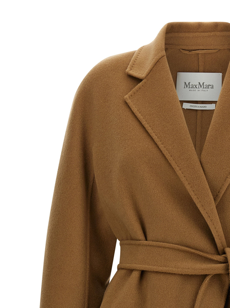Max Mara Cashmere Midi Coat for Women Versatile Effortless Day to Evening Double Drape Hand-Stitched Beige