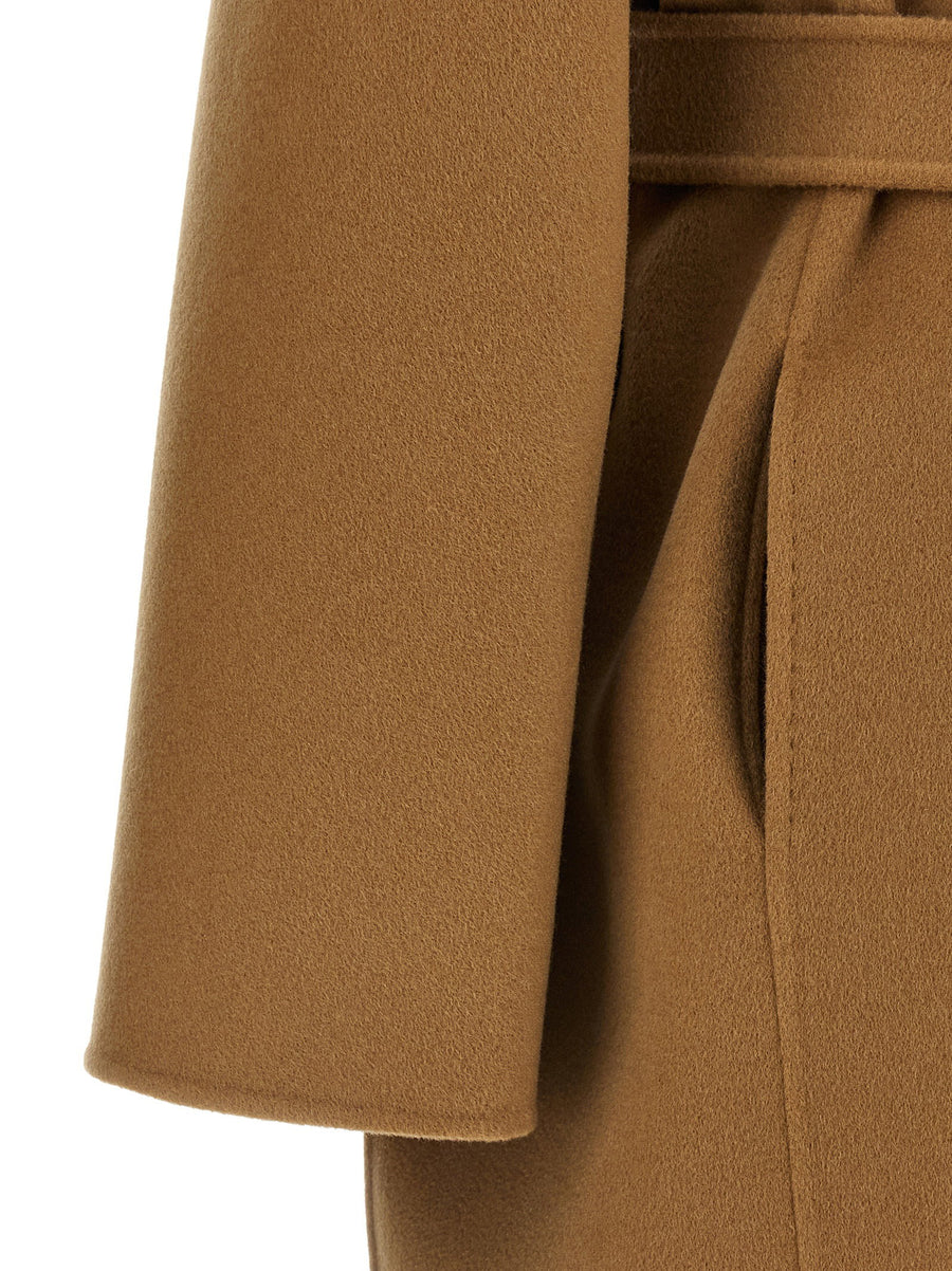 Max Mara Cashmere Midi Coat for Women Versatile Effortless Day to Evening Double Drape Hand-Stitched Beige