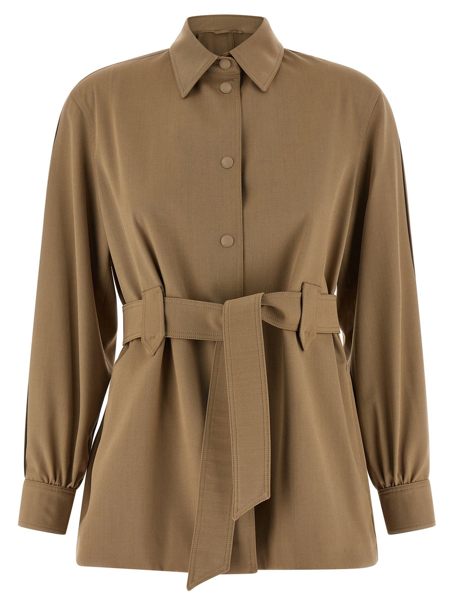 Max Mara Mxmagenzia Virgin Wool Shirt Beige With Front Snap Button Closure