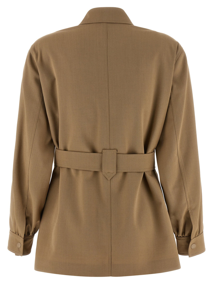 Max Mara Mxmagenzia Virgin Wool Shirt Beige With Front Snap Button Closure