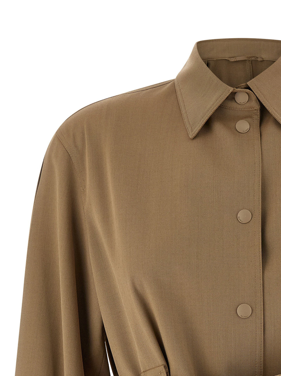 Max Mara Mxmagenzia Virgin Wool Shirt Beige With Front Snap Button Closure