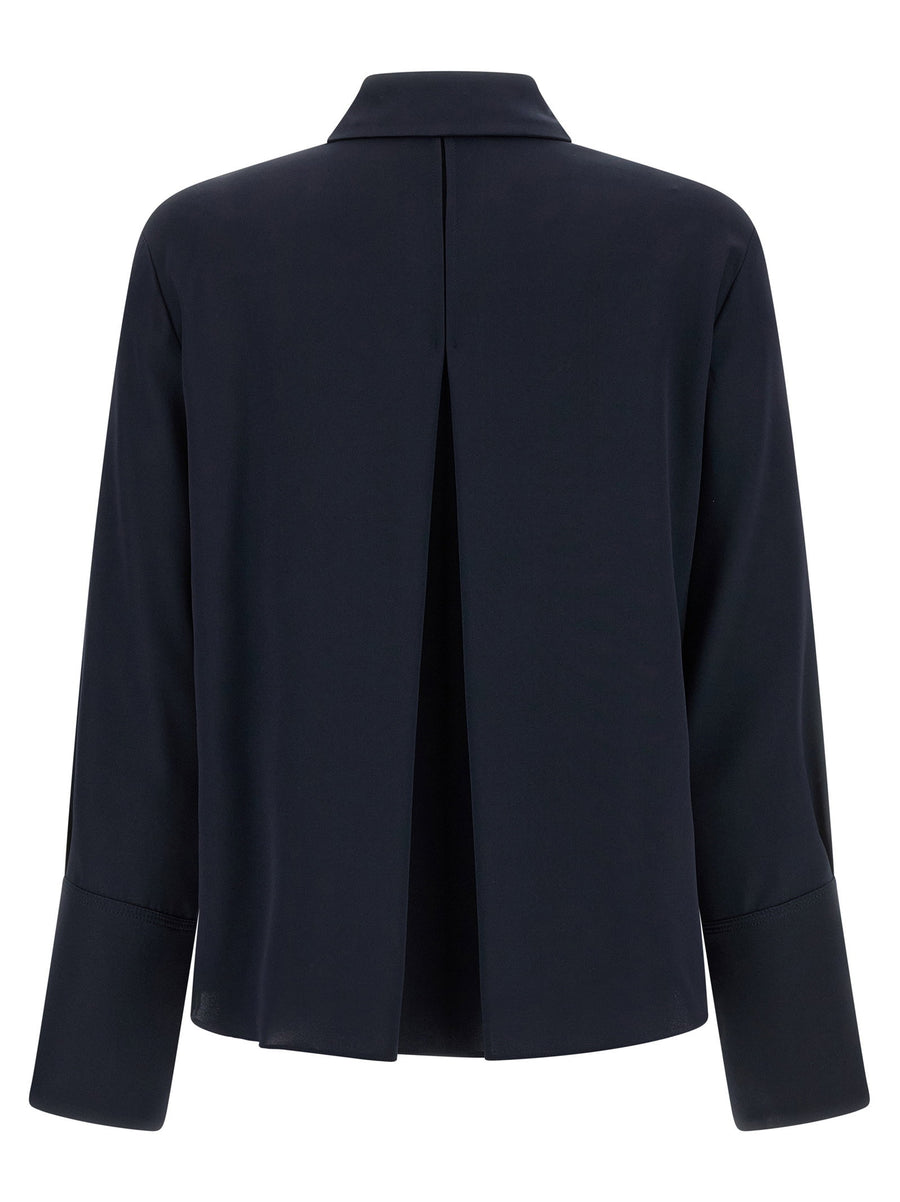 Max Mara Stretch Silk Crepe De Chine Shirt With Front Button Closure And Asymmetrical Hem For Women Blue