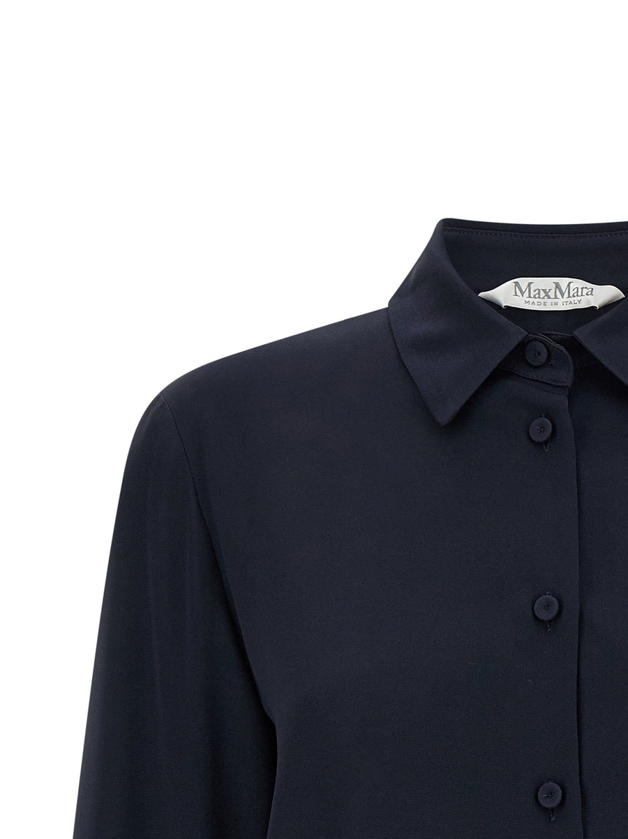 Max Mara Stretch Silk Crepe De Chine Shirt With Front Button Closure And Asymmetrical Hem For Women Blue