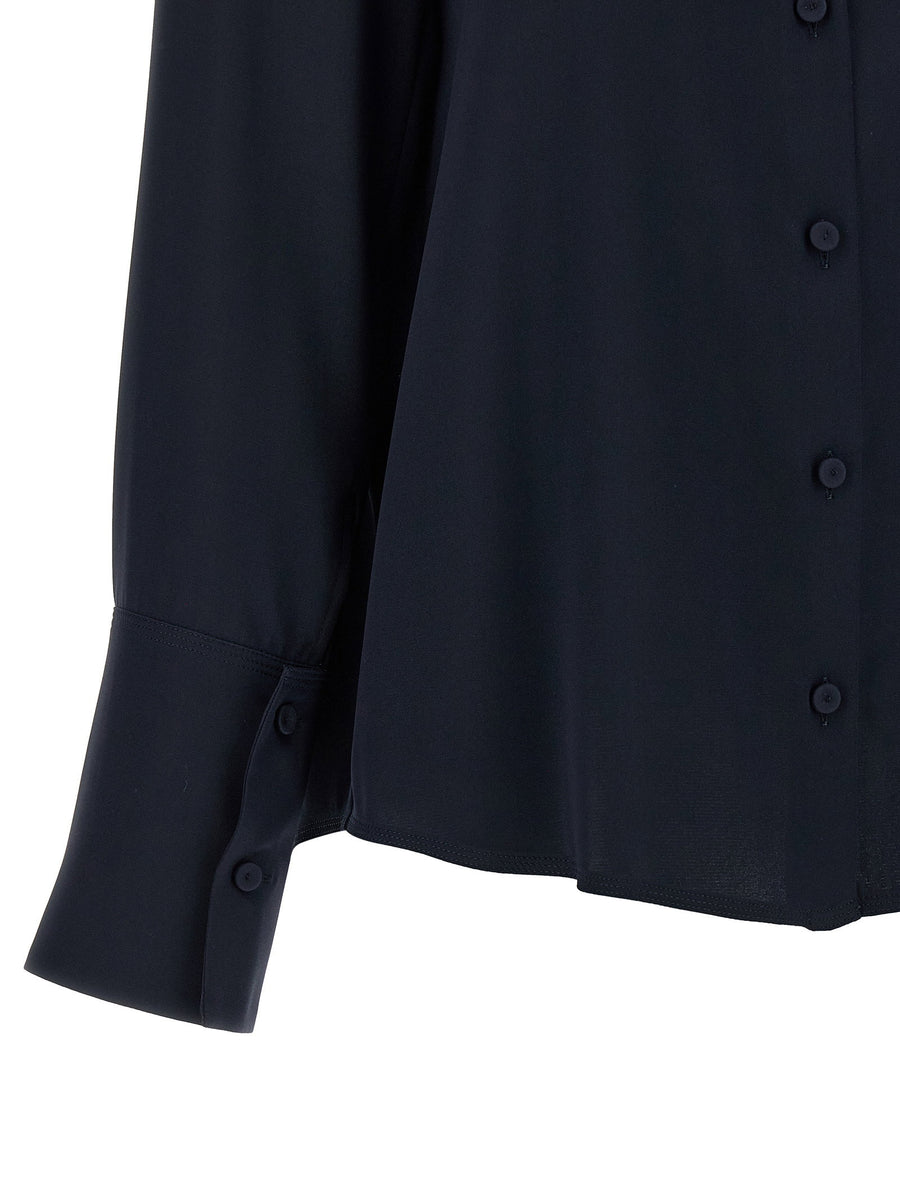 Max Mara Stretch Silk Crepe De Chine Shirt With Front Button Closure And Asymmetrical Hem For Women Blue