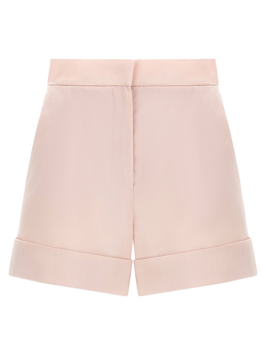 Max Mara MXMCelebre Pink Shorts For Women Luxurious Mohair Wool Silk Blend Front Zip With Turned Hem