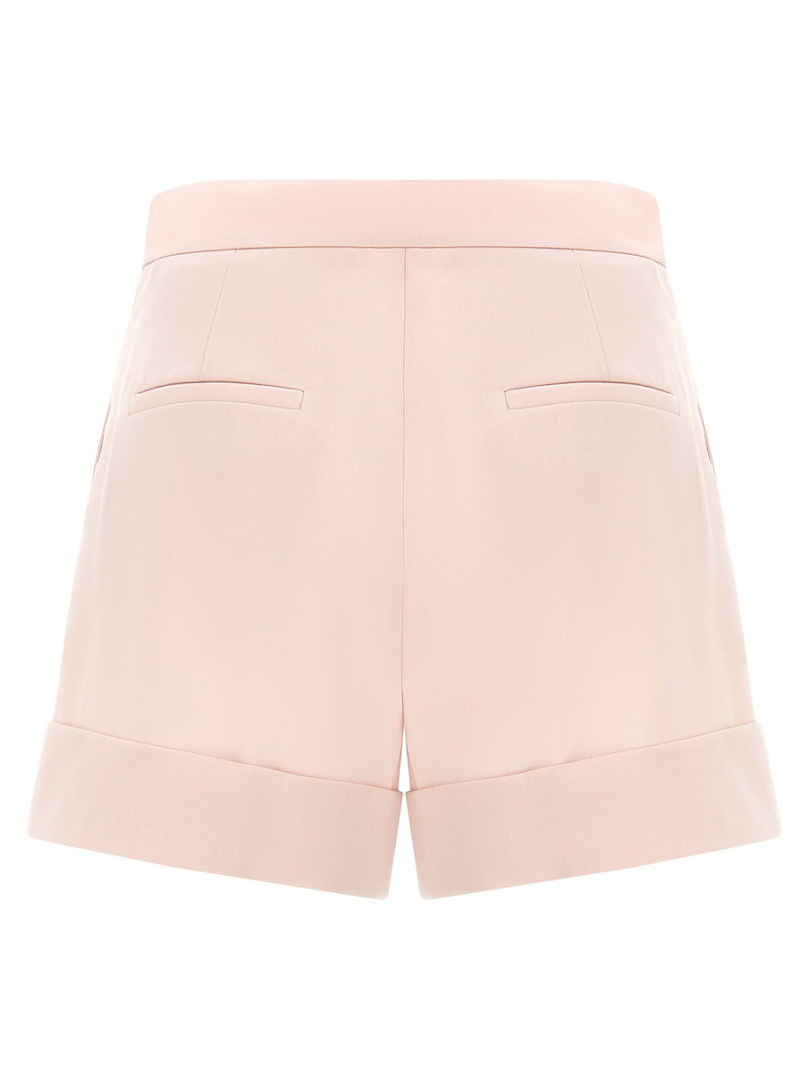 Max Mara MXMCelebre Pink Shorts For Women Luxurious Mohair Wool Silk Blend Front Zip With Turned Hem