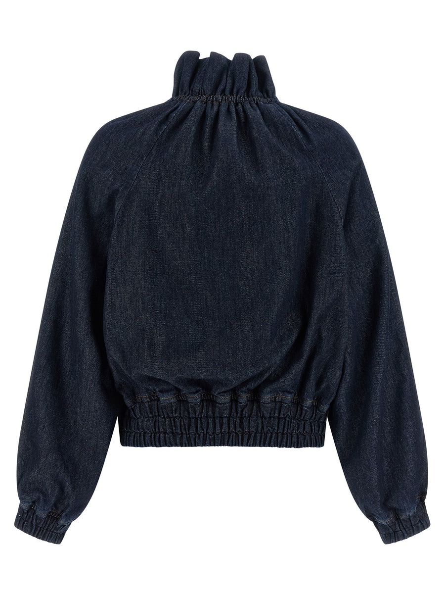 Dries Van Noten Voly Jacket For Women Blue Cotton Denim With Drawstring Front Zip Polished Casual Edge