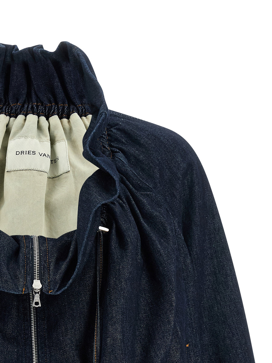 Dries Van Noten Voly Jacket For Women Blue Cotton Denim With Drawstring Front Zip Polished Casual Edge