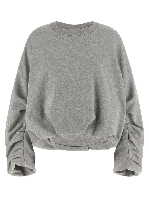 Dries Van Noten Hannett Sweatshirt Gray Cotton Boxy Fit With Pleated Sleeves