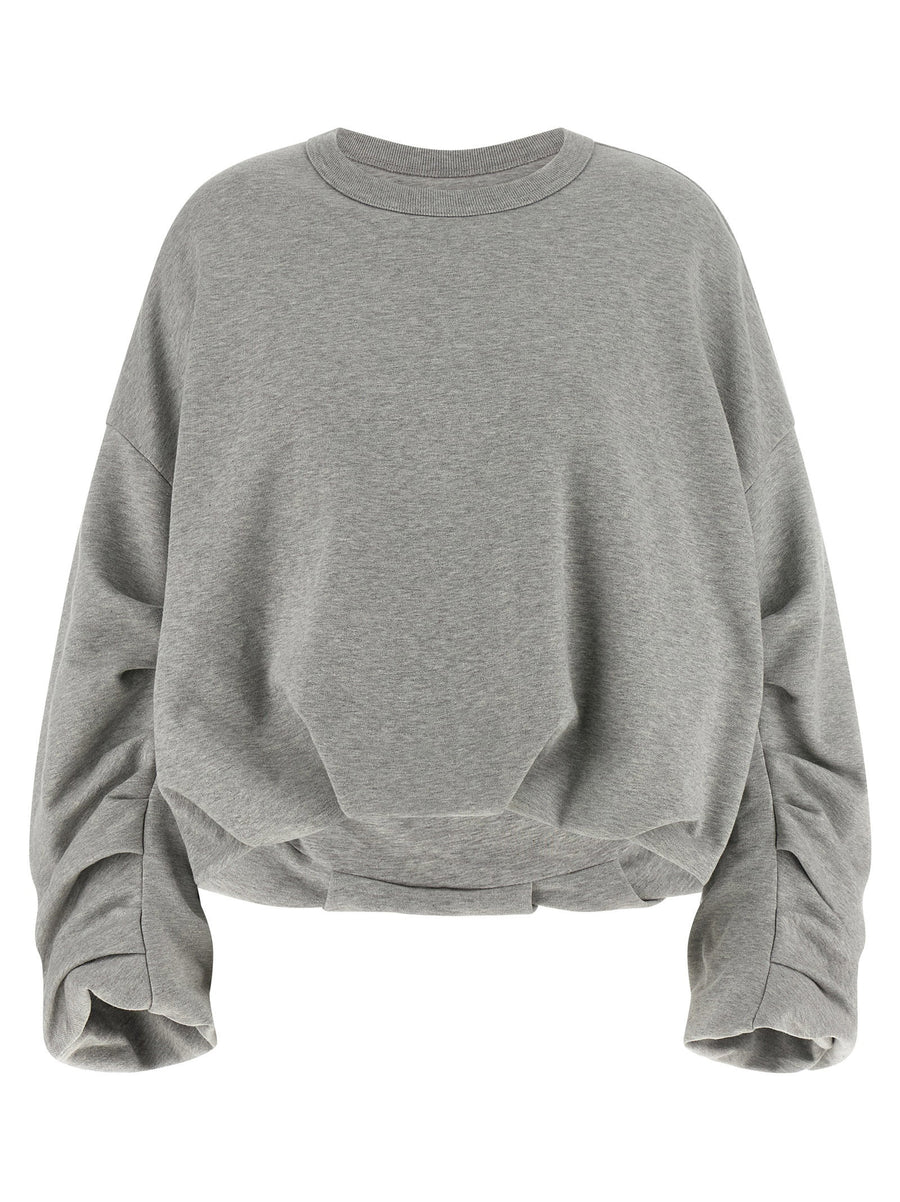 Dries Van Noten Hannett Sweatshirt Gray Cotton Boxy Fit With Pleated Sleeves