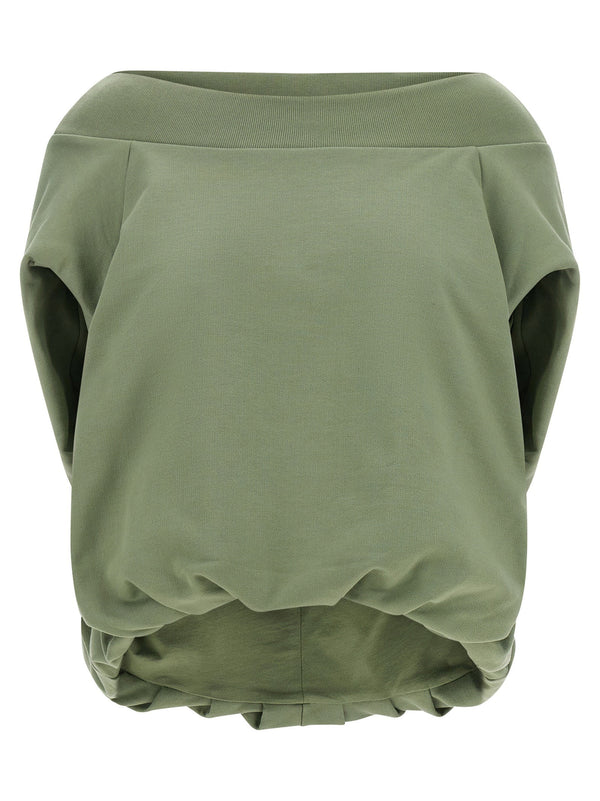 Dries Van Noten Hamels Sweatshirt For Women Beige Crinkled Hem Hundred Percent Cotton Double Sided Cropped Boat Neck