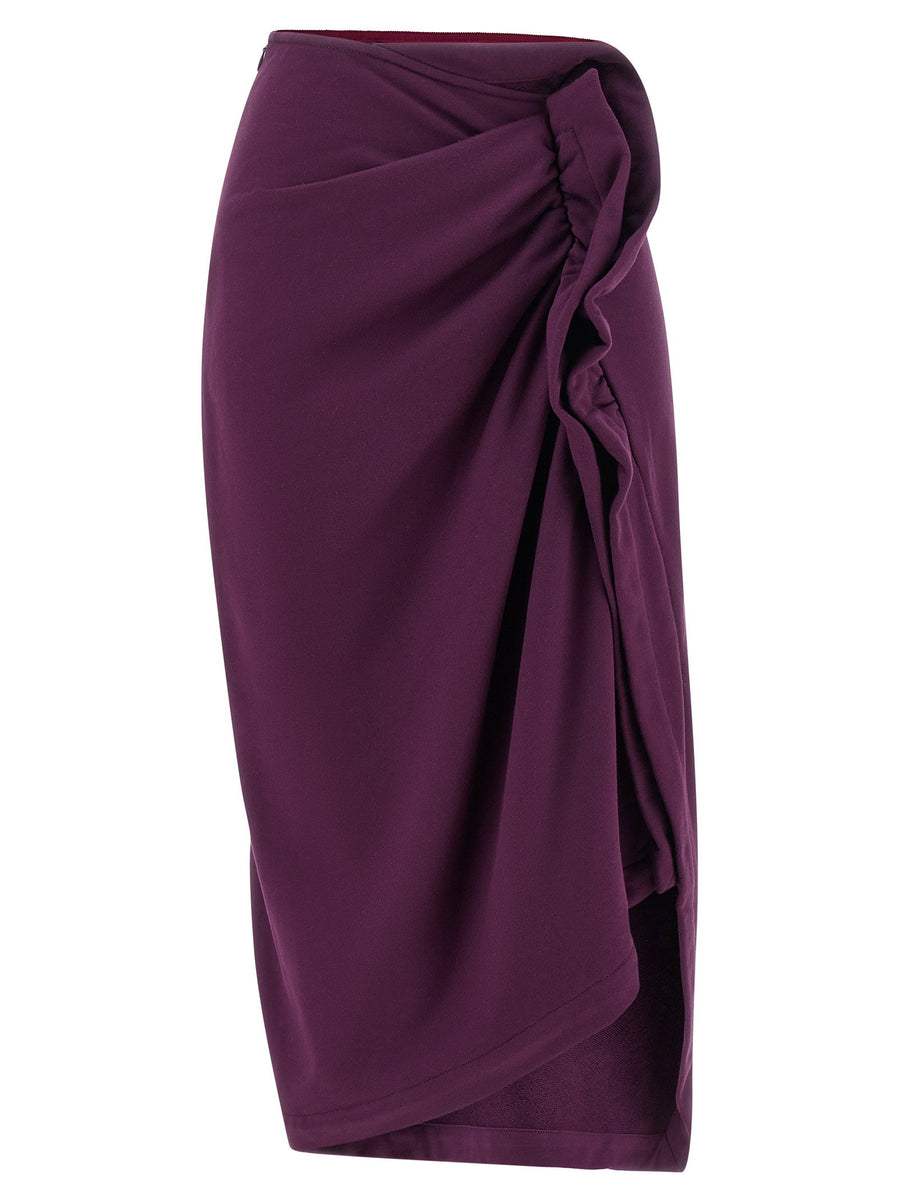 Dries Van Noten Hanam Skirt Draped Fleece Cotton Midi With Ruffles Central Split Purple For Women