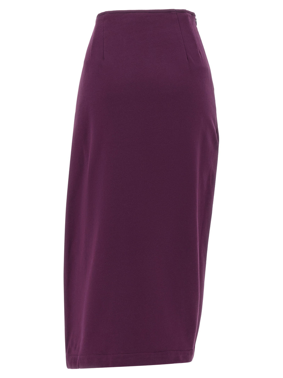 Dries Van Noten Hanam Skirt Draped Fleece Cotton Midi With Ruffles Central Split Purple For Women