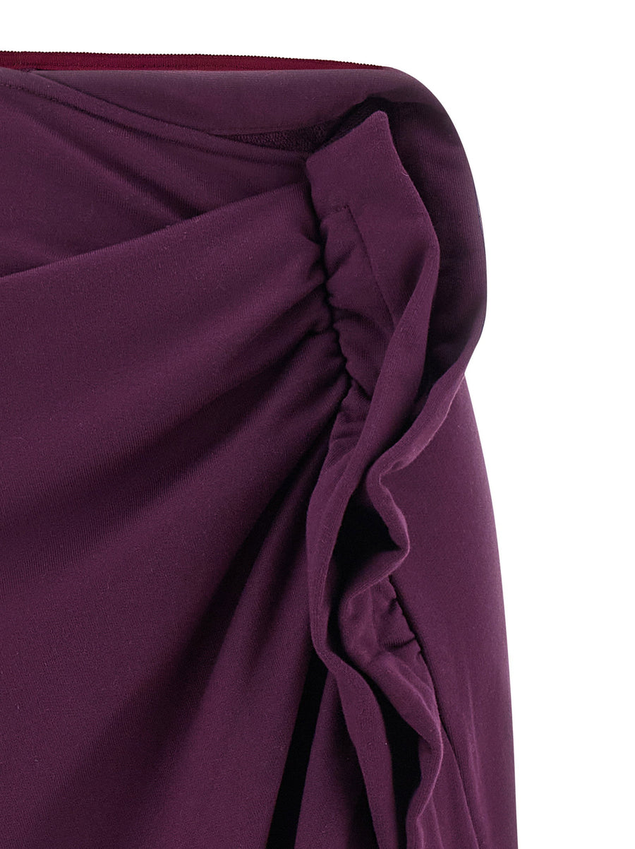 Dries Van Noten Hanam Skirt Draped Fleece Cotton Midi With Ruffles Central Split Purple For Women