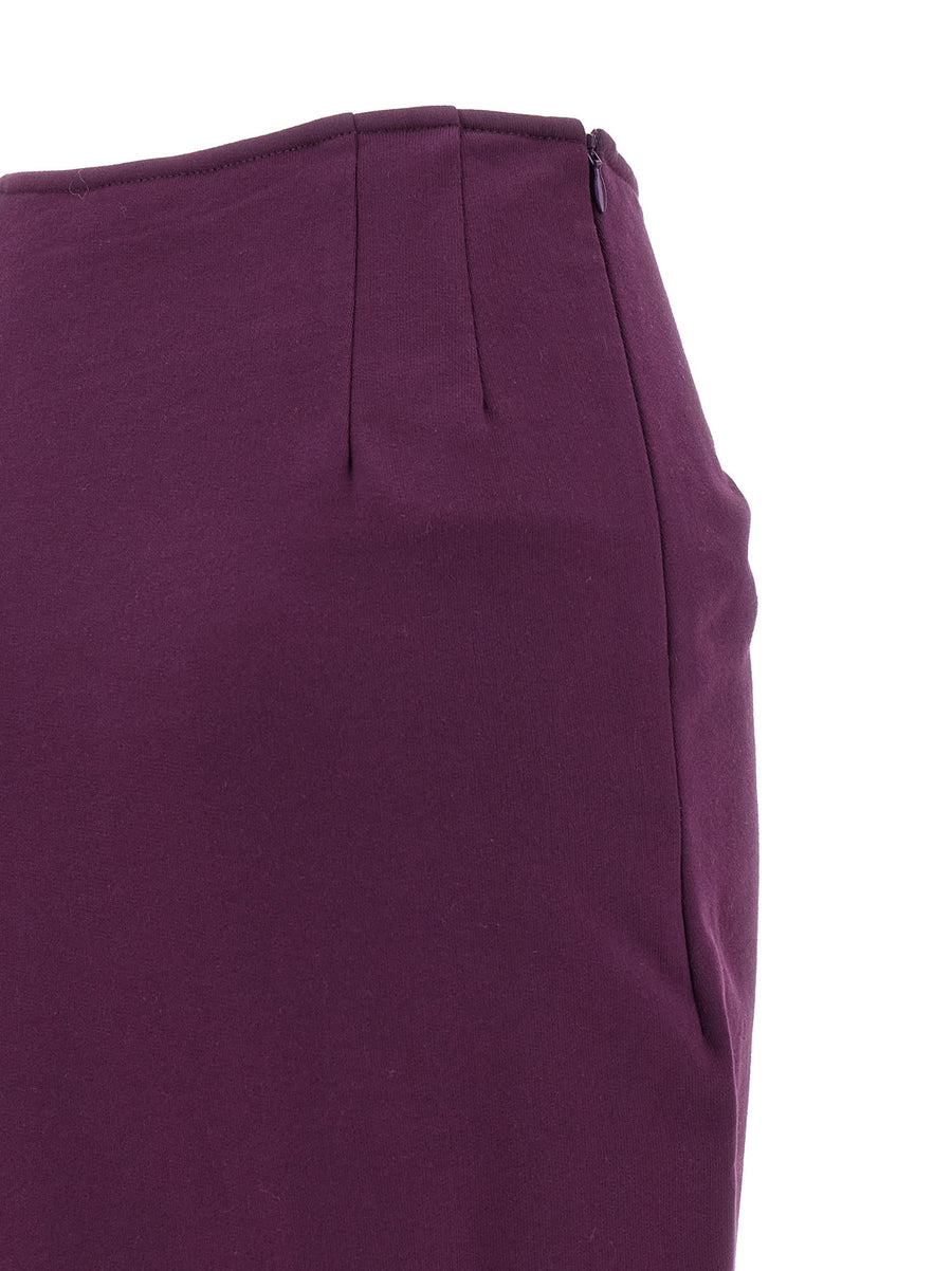 Dries Van Noten Hanam Skirt Draped Fleece Cotton Midi With Ruffles Central Split Purple For Women