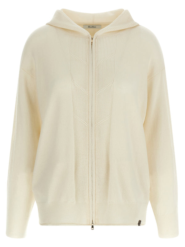 Max Mara Cashmere Hooded Cardigan For Women Luxurious White With Front Zip Closure And Pockets