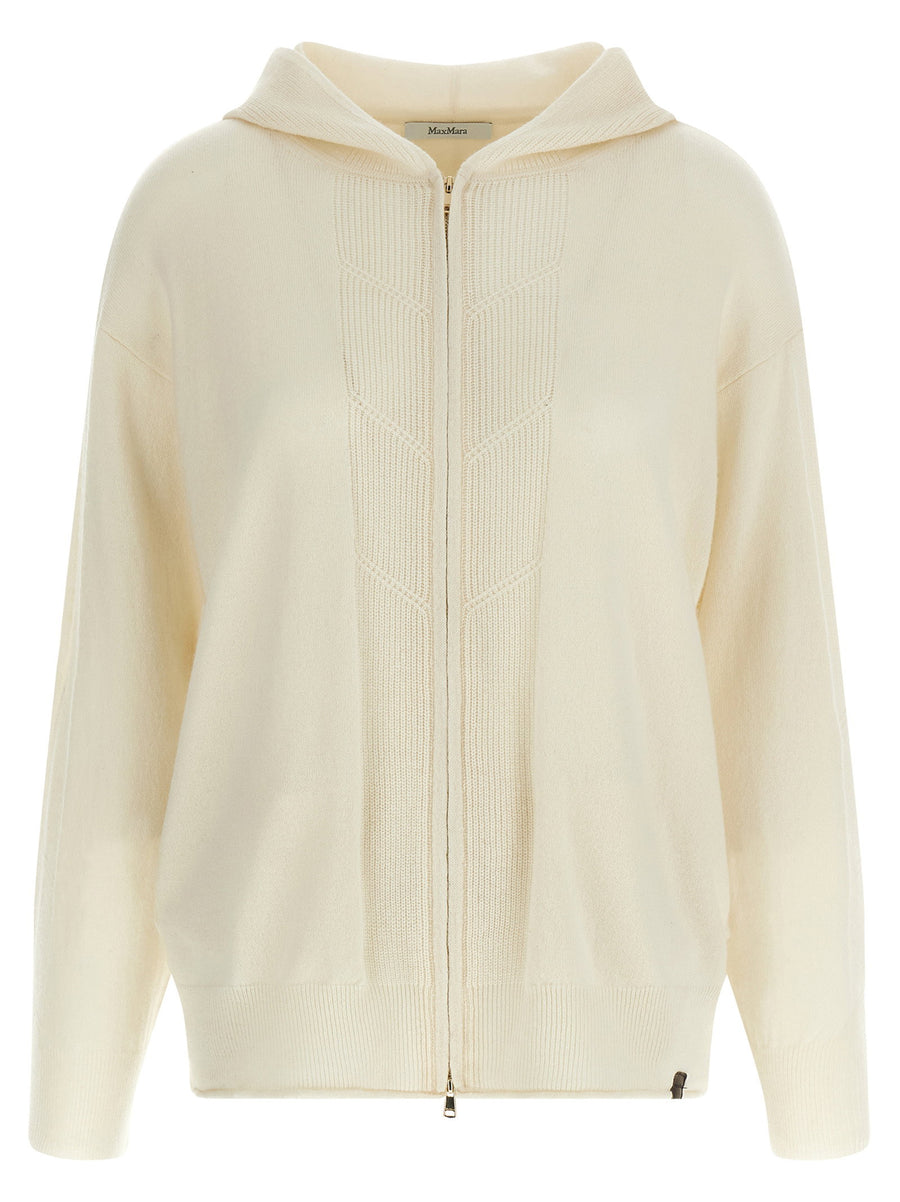 Max Mara Cashmere Hooded Cardigan For Women Luxurious White With Front Zip Closure And Pockets