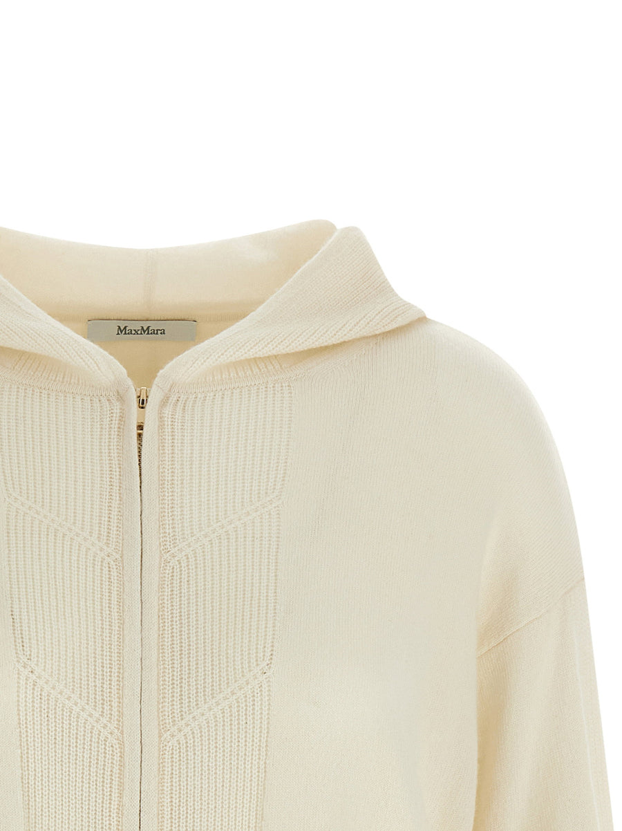 Max Mara Cashmere Hooded Cardigan For Women Luxurious White With Front Zip Closure And Pockets