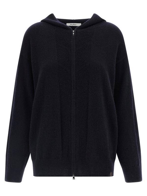 Max Mara Cashmere Cardigan Hooded Front Zip With Pockets For Women Blue Luxurious Shaved Cashmere