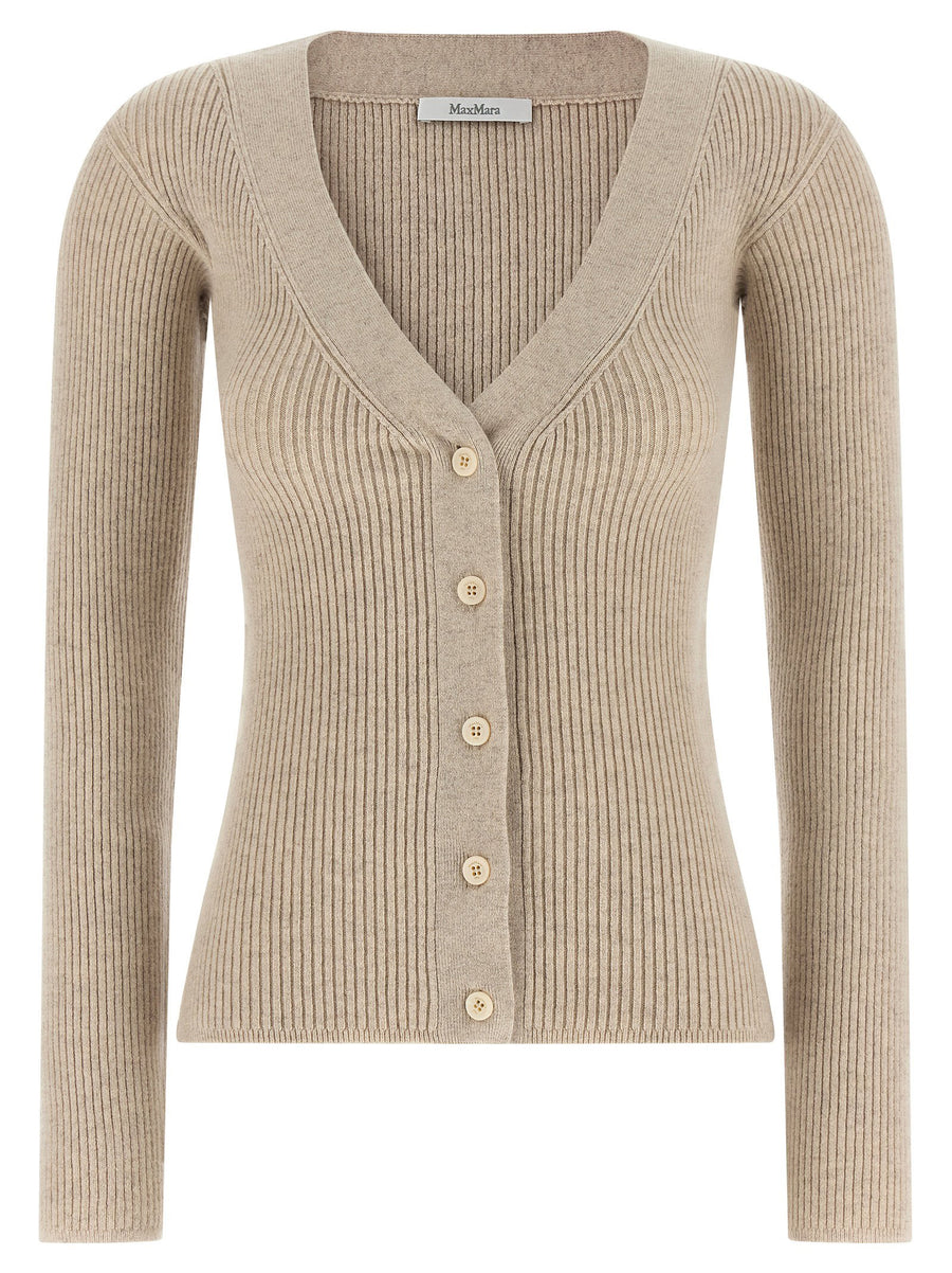 Max Mara Mxmgioiosa Sweater Luxurious Beige Wool Cashmere Blend Dropped Sleeves V Neck For Women