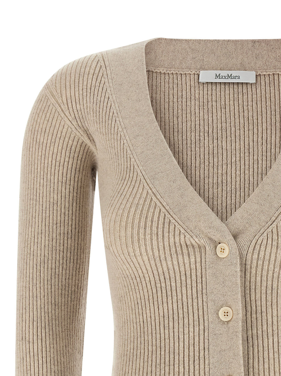 Max Mara Mxmgioiosa Sweater Luxurious Beige Wool Cashmere Blend Dropped Sleeves V Neck For Women