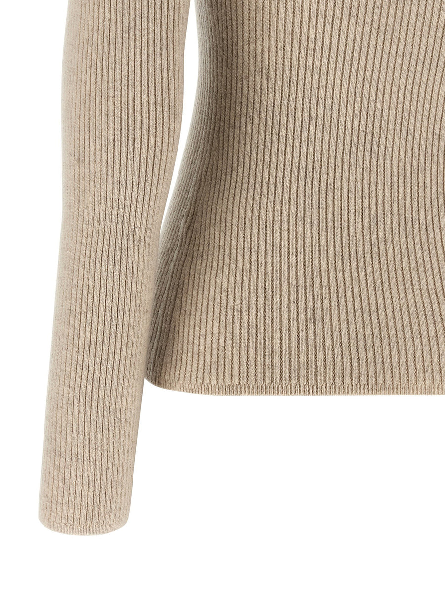 Max Mara Mxmgioiosa Sweater Luxurious Beige Wool Cashmere Blend Dropped Sleeves V Neck For Women