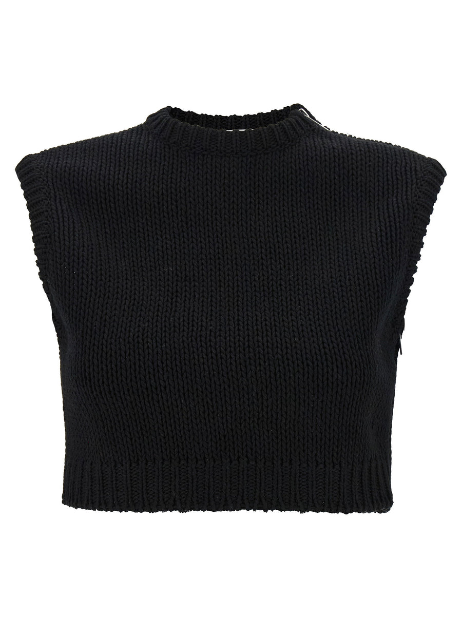 Max Mara Mxsvolto Sweater Cropped Sleeveless Top With Breathable Shaved Cotton Jersey Mesh For Women