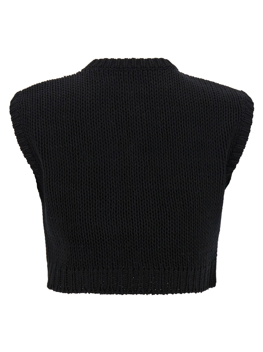 Max Mara Mxsvolto Sweater Cropped Sleeveless Top With Breathable Shaved Cotton Jersey Mesh For Women