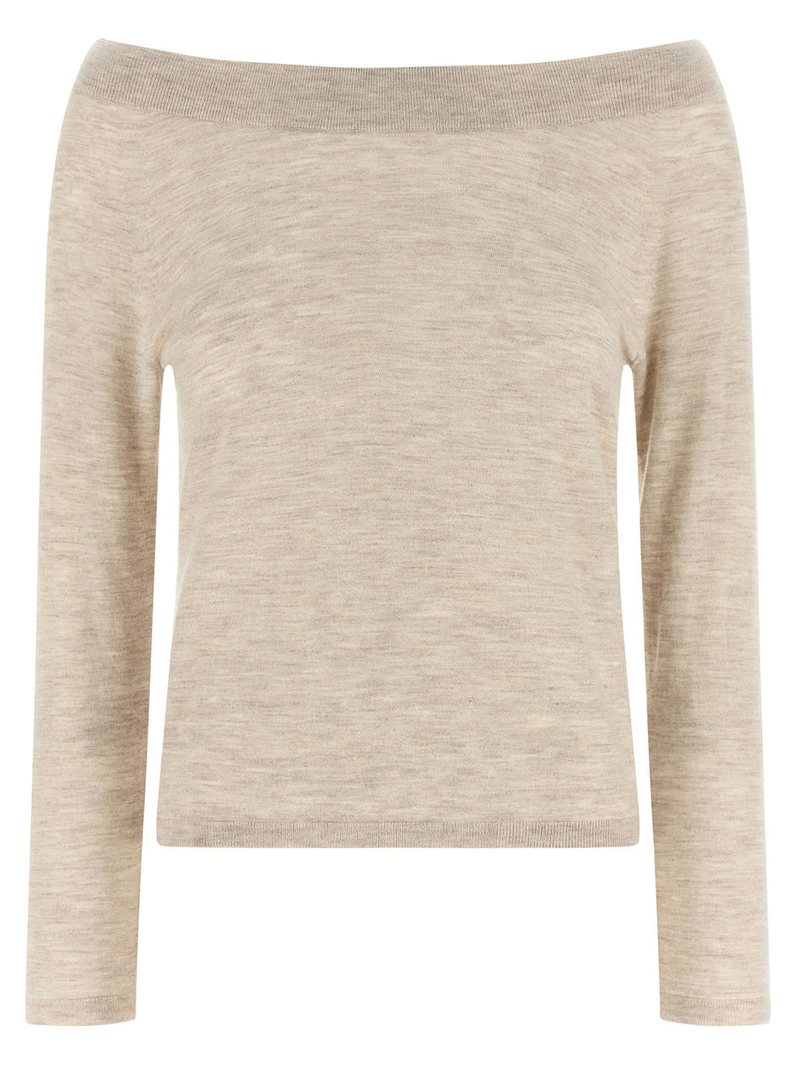 Max Mara Cashmere Sweater Mxmfaretra Luxurious Lightweight Boat Neck With Removable Shoulder Band For Women